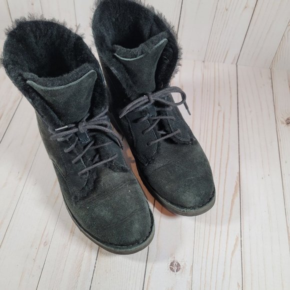 UGG QUINCY Twinface Sheepskin Lace Up Booties BLACK - Picture 5 of 12